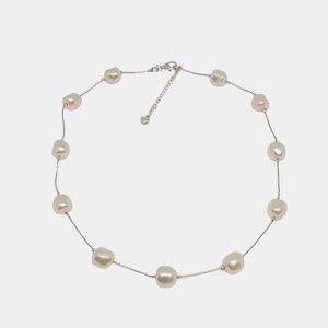 Baroque Shaped Crystal Pearls On Silver Chain Simple Necklace